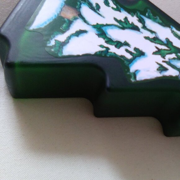 Frosted Green Glass Christmas Tree Empty Wine Bottle - Picture 9 of 11